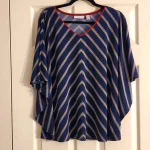 Susan Graver Blue/White Poncho Top Sz M